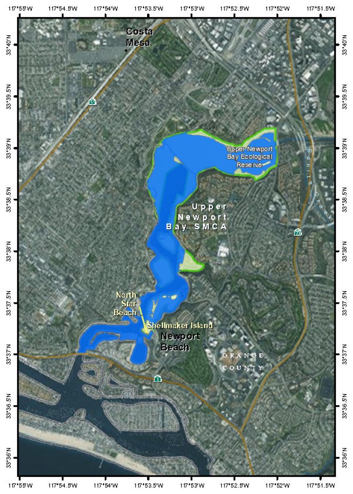 Map of Upper Newport Bay State Marine Conservation Area - click to enlarge in new tab